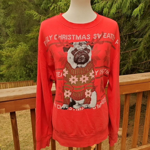 Red Ugly Pug Pugly Dog Cute Christmas Sweater XL - Picture 1 of 5